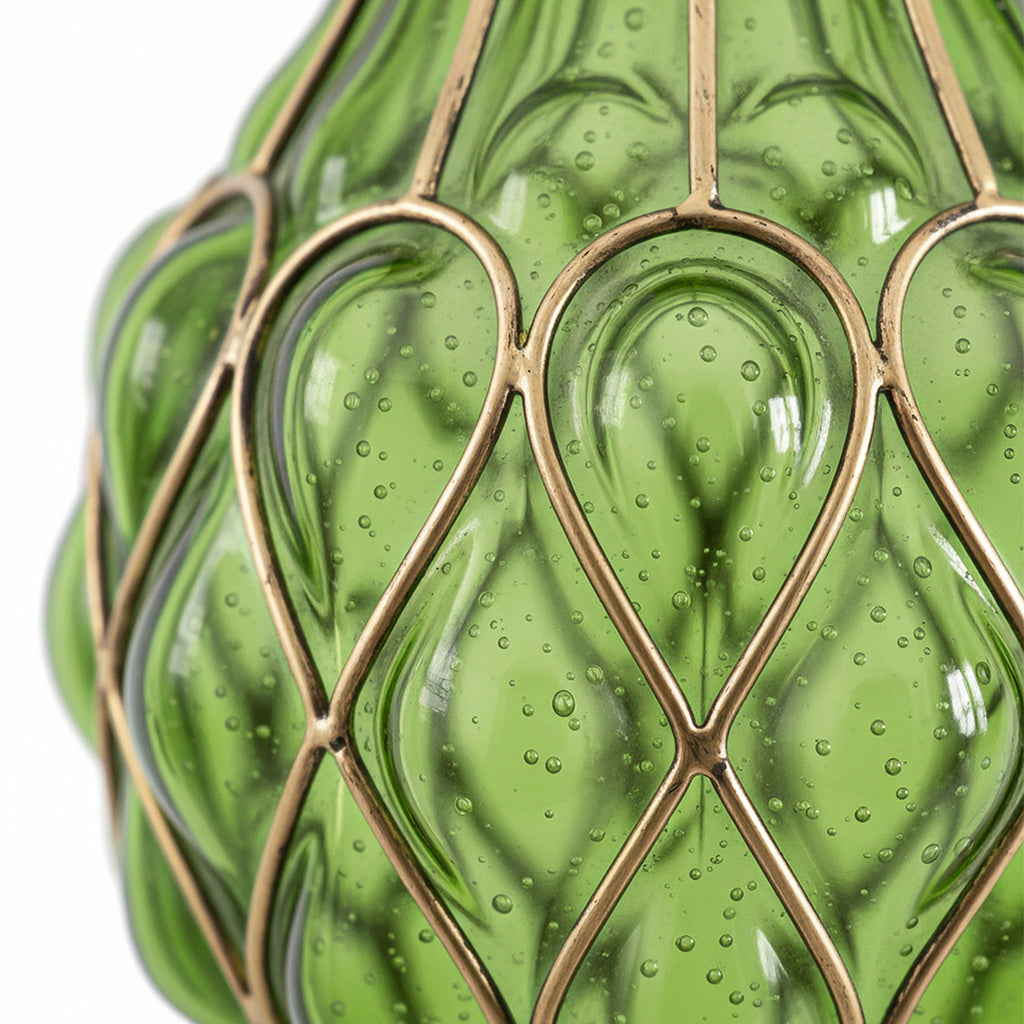 SOGA 67cm Green Glass Tall Floor Vase with Metal Flower Stand