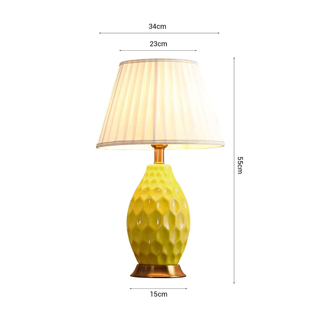SOGA Textured Ceramic Oval Table Lamp with Gold Metal Base Yellow
