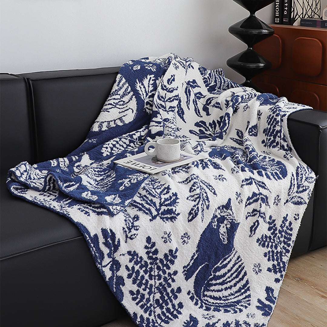 SOGA 2X Deep Blue Cat Floral Print Throw Blanket 160x200cm Polyester $ 237