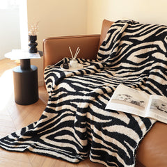 SOGA 130x170cm Throw Blanket Black and White Soft Zebra Print Half Fleece Casual Stylish Cozy