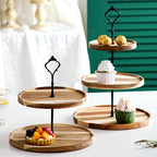 SOGA 2X 15cm 2 Tier  Brown Round Wooden Acacia Dessert Tray Cake Snacks Cupcake Stand Buffet Serving Countertop Decor