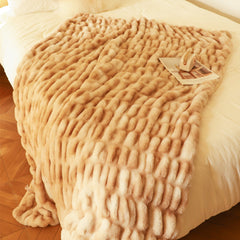 SOGA 2X 150x200cm Throw Blanket Camel Brown Double Layer Rabbit Fur Cozy Comfort with Stylish Decor