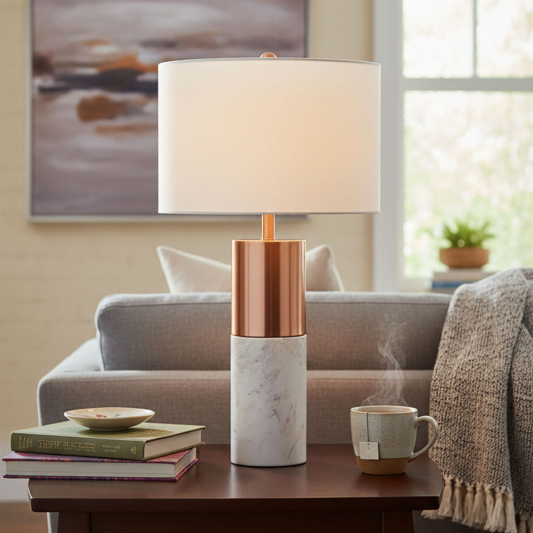 SOGA 4X 60cm White Marble Bedside Modern Desk Table Lamp Living Room Shade with Cylinder Base