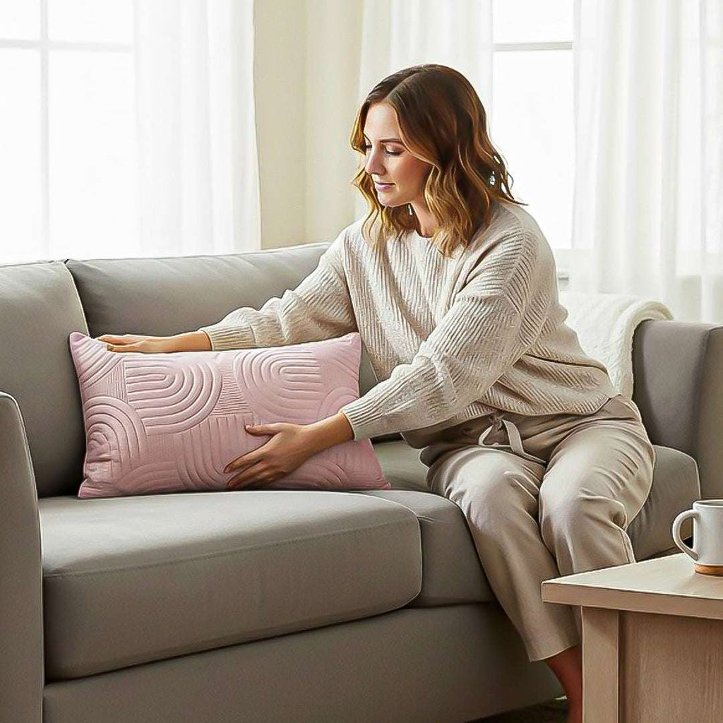 SOGA 30cm Pink Textured Geometric Pattern Decorative Throw Pillow $ 61