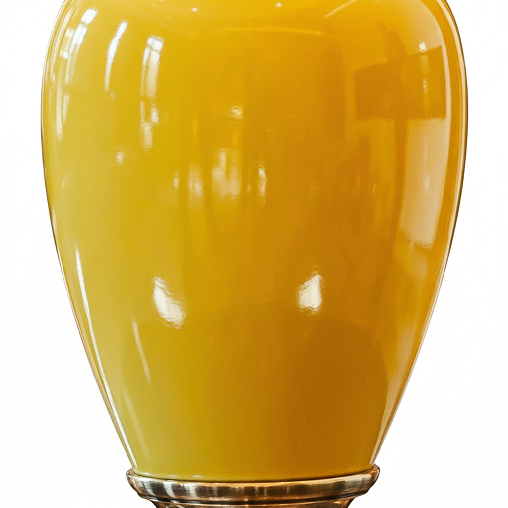 SOGA 42cm Ceramic Oval Flower Vase with Gold Metal Base Yellow