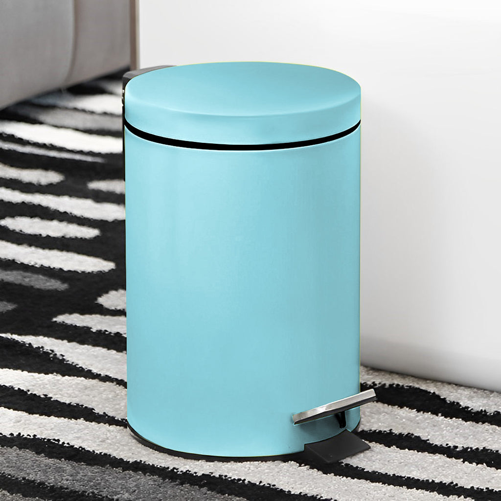 SOGA 4X Foot Pedal Stainless Steel Rubbish Recycling Garbage Waste Trash Bin Round 12L Blue