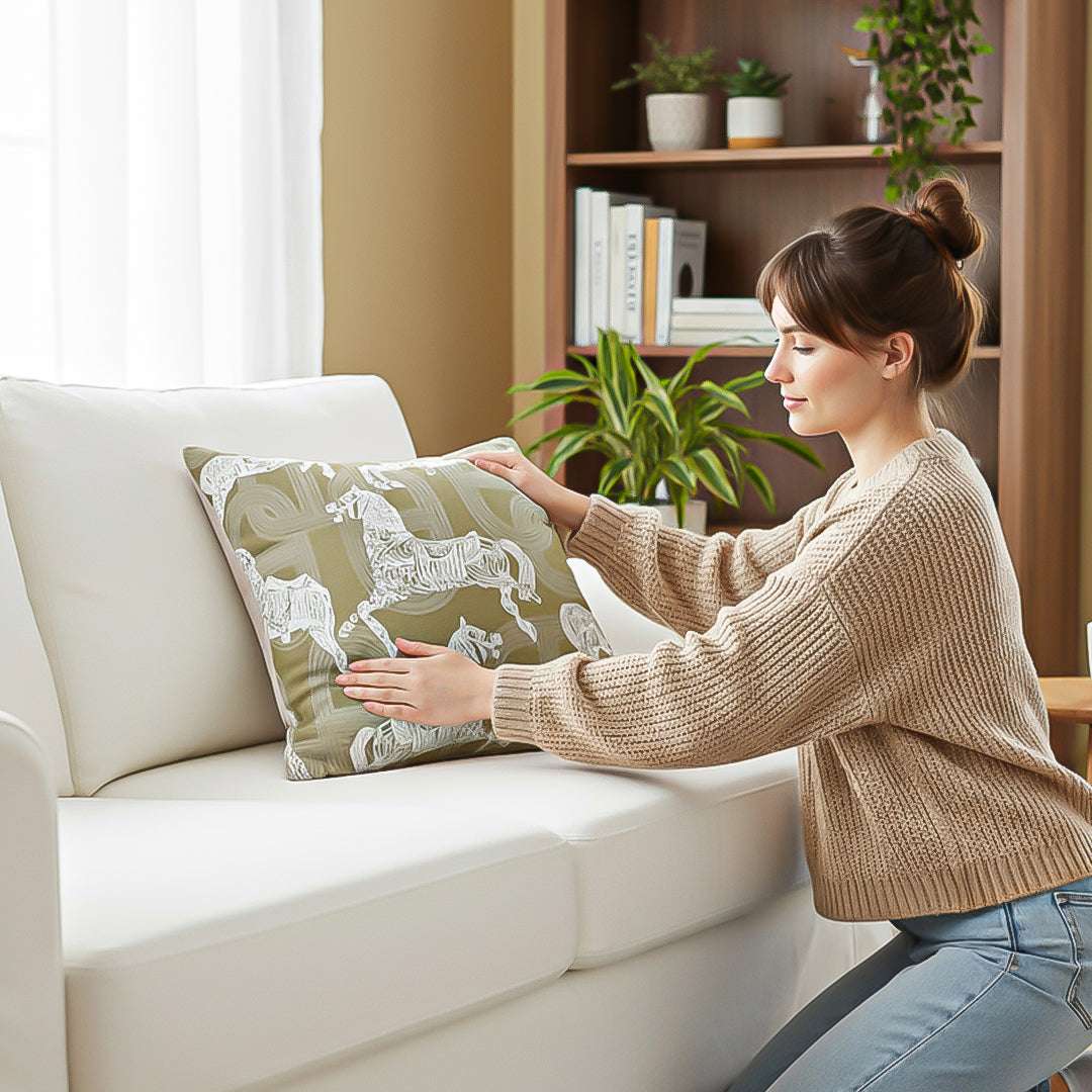 SOGA 2X 50cm Vintage Olive Green White Horse Pattern Throw Pillow $ 142