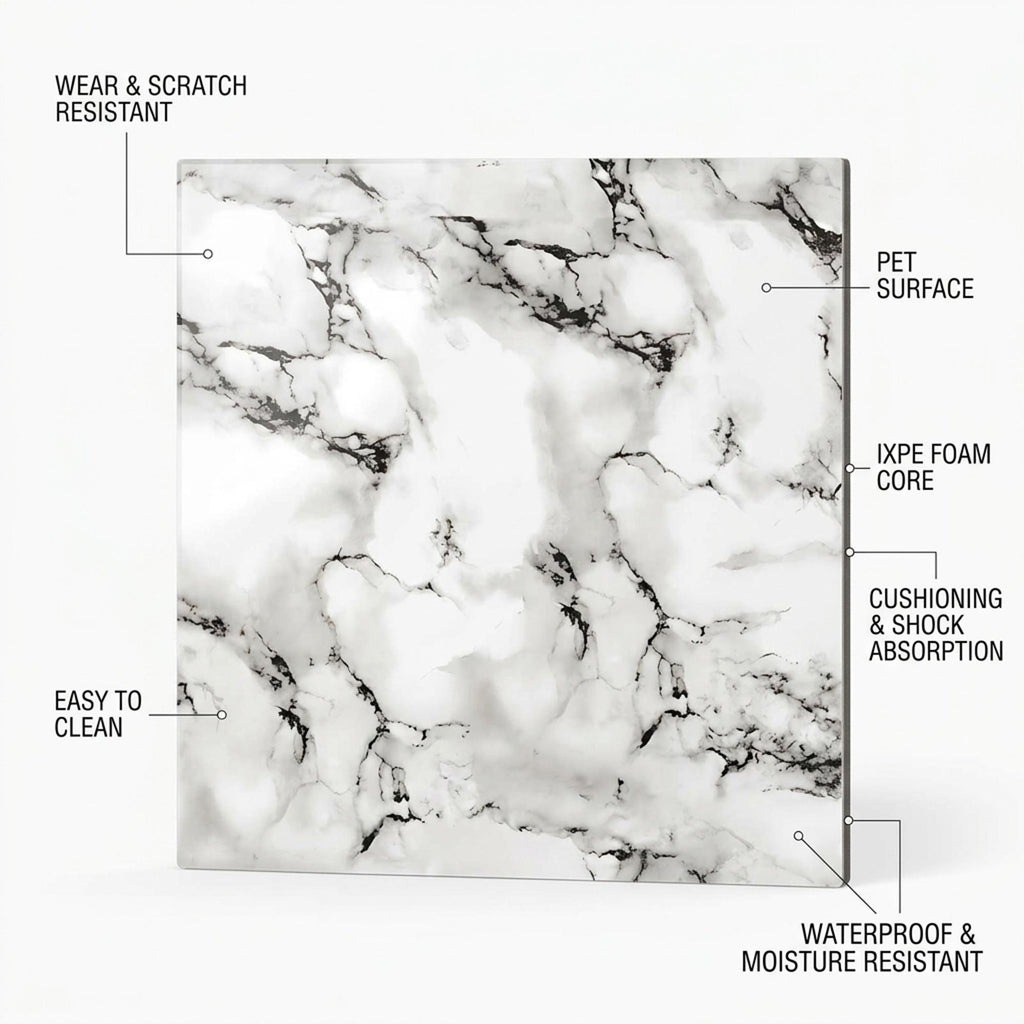 SOGA Peel & Stick Floor and Wall Tiles 60 x 60cm 10 Pack Black White Faux Marble