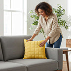 SOGA 50cm Yellow Quilted Grid Pattern Decorative Throw Pillow $ 61