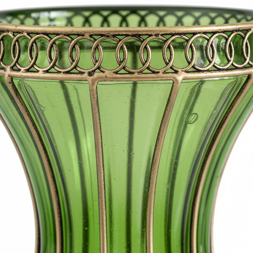 SOGA 67cm Green Glass Tall Floor Vase with Metal Flower Stand