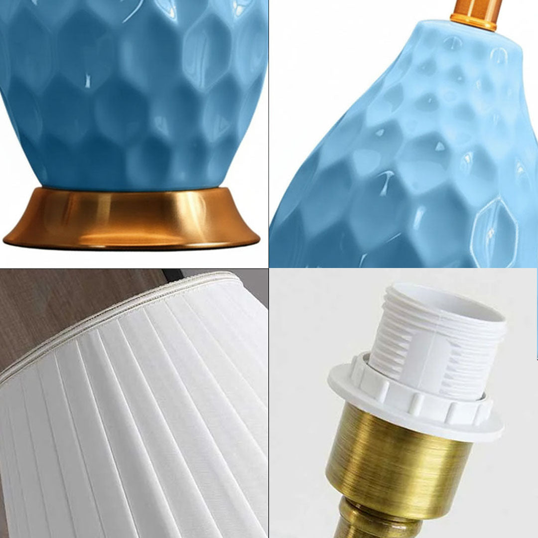 SOGA 4X Textured Ceramic Oval Table Lamp with Gold Metal Base Blue