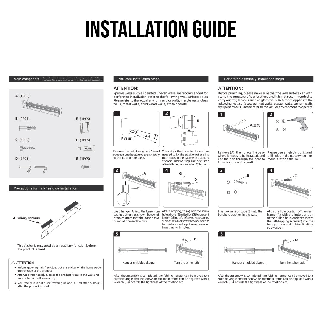 SOGA 2X 93.2cm Suction-Mounted Retractable Clothing Drying Rack