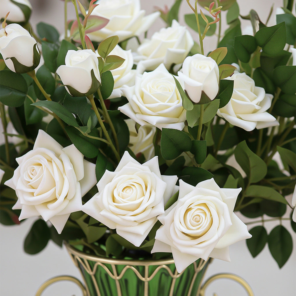 SOGA 51cm Green Glass Tall Floor Vase with 12pcs White Artificial Fake Flower Set
