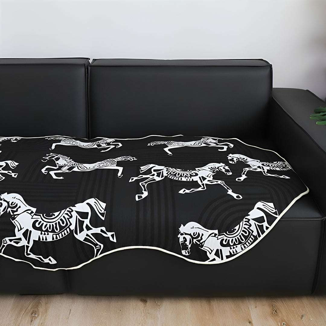 SOGA Two-Seater Black Horse Print 90x180cm Throw Blanket Sofa Cover $ 111