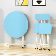 SOGA 2X Blue Dining Table Portable Round Surface Space Saving Folding Desk Home Decor