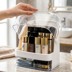 SOGA 2 Tier White Countertop Makeup Cosmetic Storage Organiser Skincare Holder Jewelry Storage Box with Handle