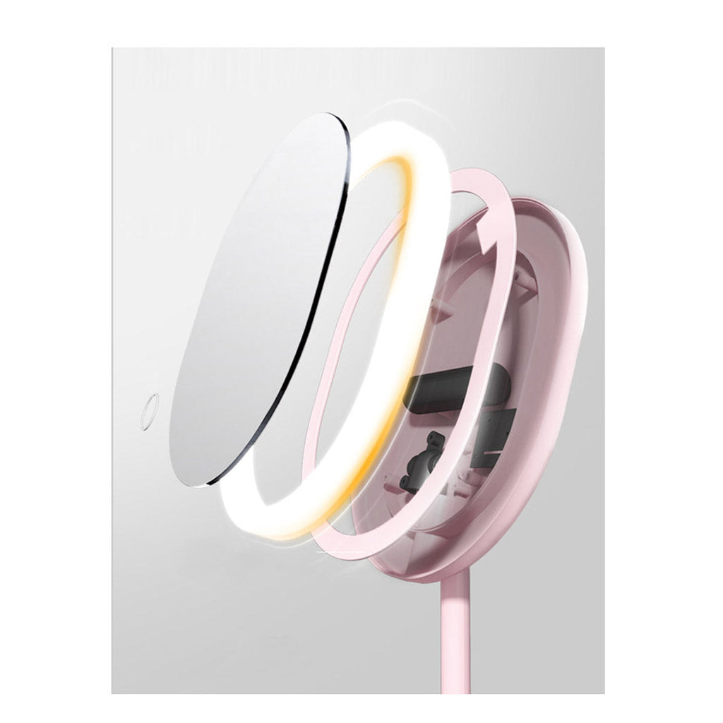 SOGA 20cm Pink Rechargeable LED Light Makeup Mirror Tabletop Vanity Home Decor
