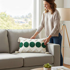 SOGA 30cm Cream Green Circle Pom Chevron Tassel Decorative Pillow $ 72