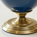 SOGA 42cm Ceramic Oval Flower Vase with Gold Metal Base Dark Blue