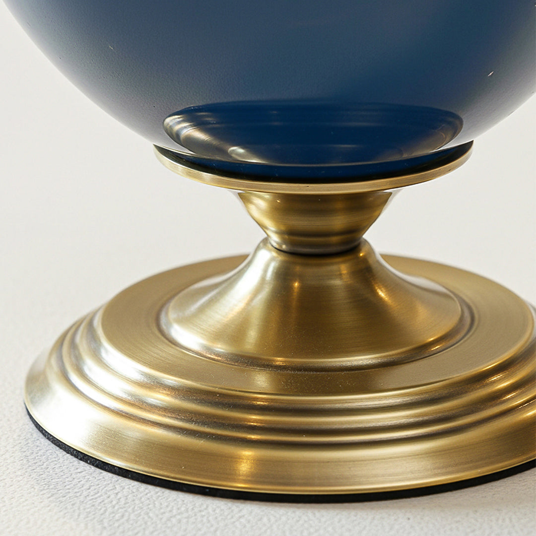 SOGA 42cm Ceramic Oval Flower Vase with Gold Metal Base Dark Blue