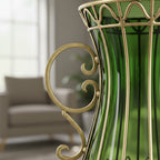 SOGA 51cm Green Glass Oval Floor Vase with Metal Flower Stand