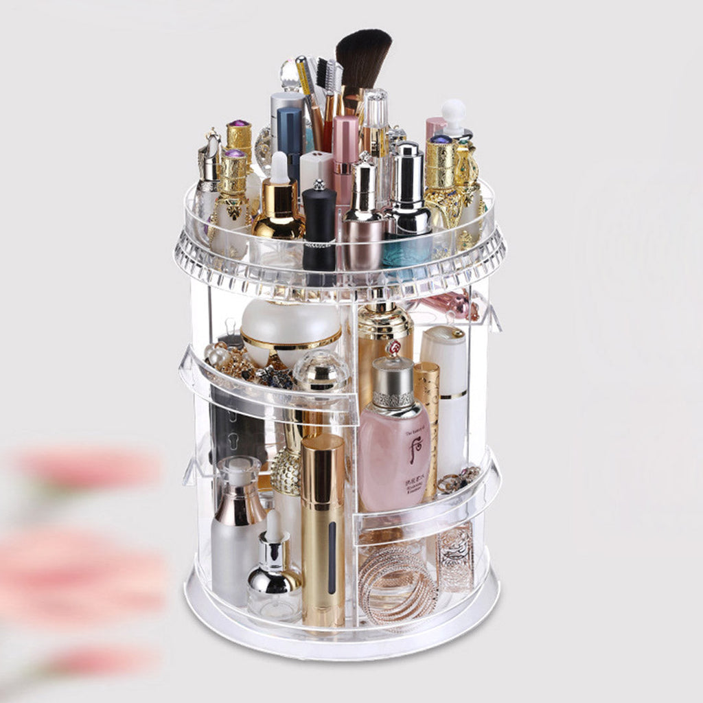 SOGA 360 Degree Rotating Makeup Organiser Cosmetics Holder with 20cm White Rechargeable LED Light  Tabletop Vanity Mirror Set