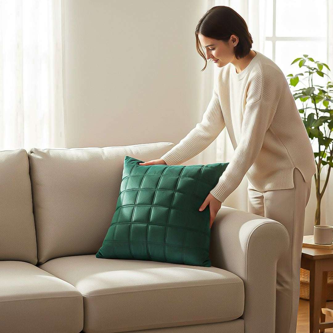 SOGA 2X Quilted Cushion 50cm Emerald Green Grid Pattern Soft Padded Decorative Throw Pillow $ 119