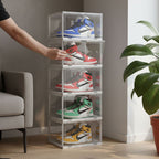SOGA 5 Tier Transparent Portable Shoe Organiser Sneaker Footwear Folding Plastic Bin Stackable Storage Box with Magnetic Door