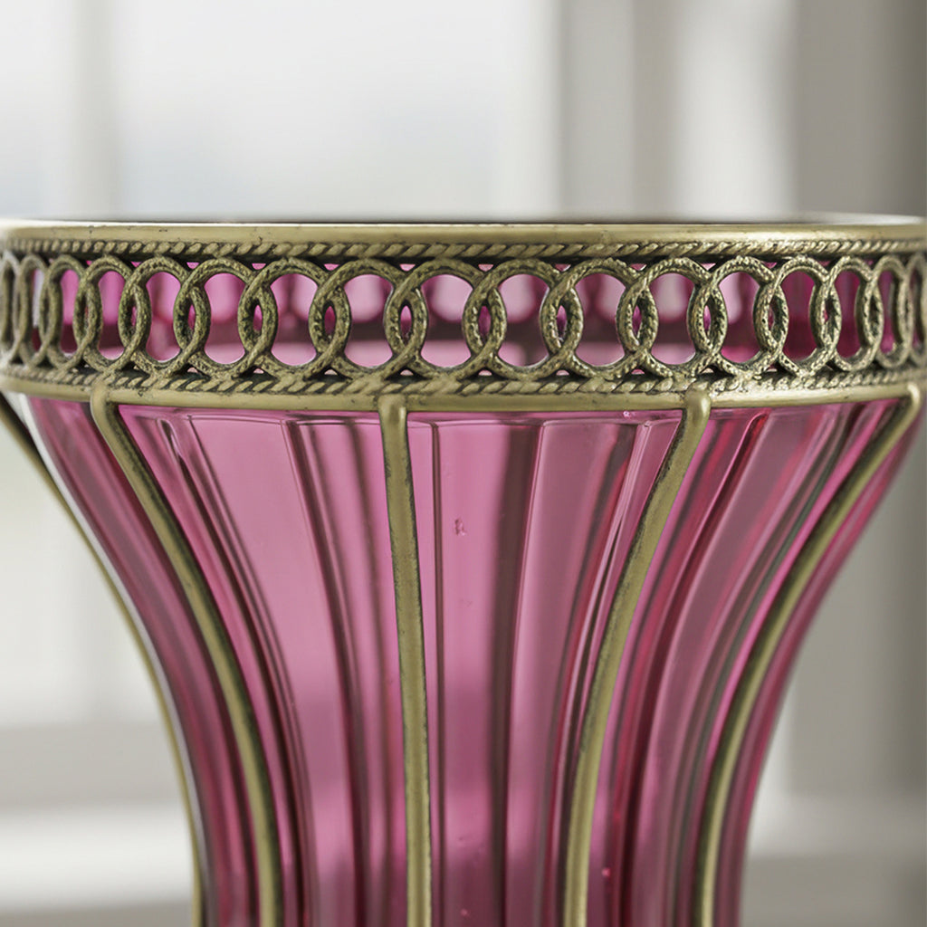 SOGA 67cm Purple Glass Tall Floor Vase with Metal Flower Stand