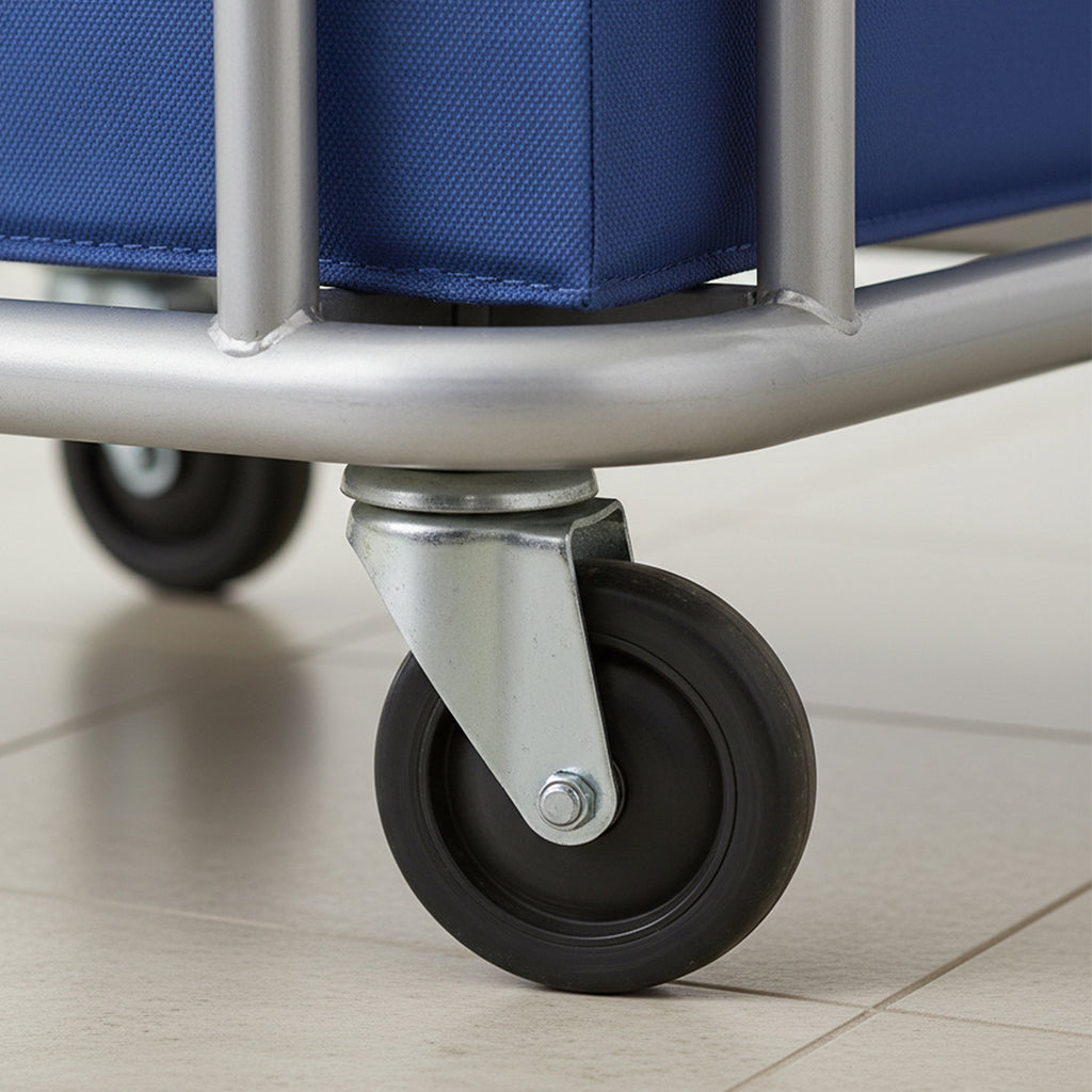SOGA Stainless Steel Commercial Square Soiled Linen Laundry Trolley Cart with Wheels Blue