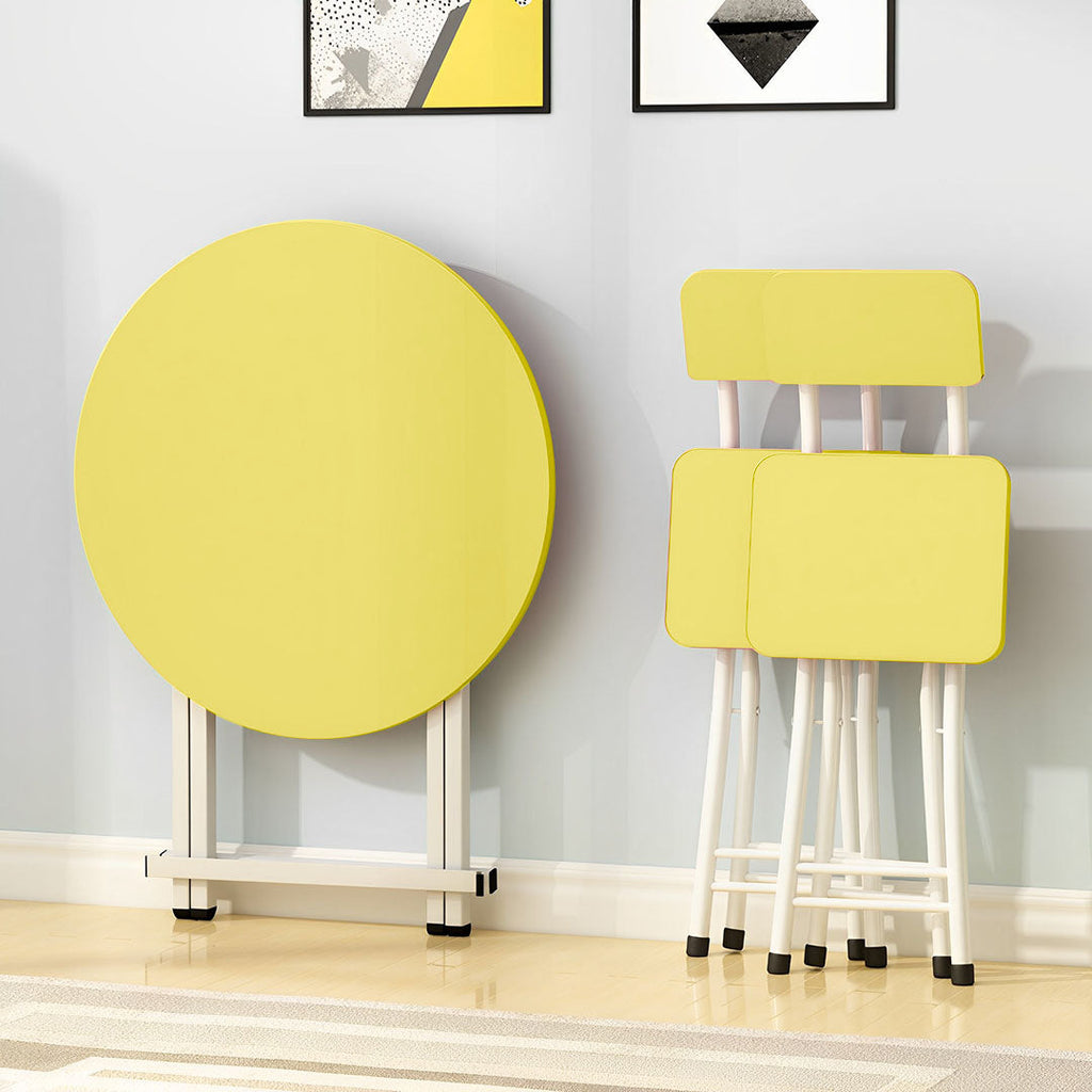 SOGA 2X Yellow Dining Table Portable Round Surface Space Saving Folding Desk Home Decor