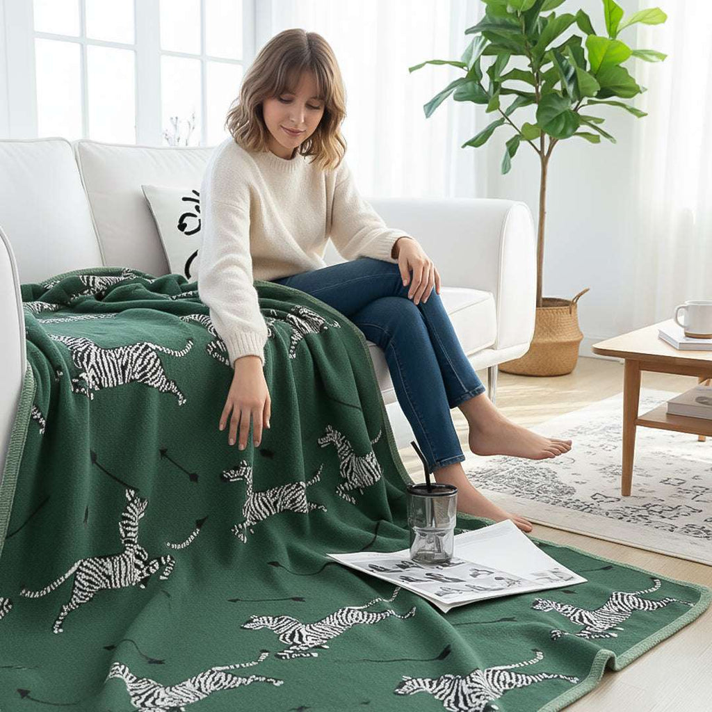 SOGA 2X Olive Green Zebra Print Throw Blanket 130x180cm 100% Cotton $ 237