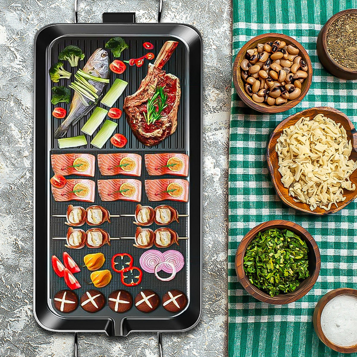 SOGA 2X 68cm Electric BBQ Grill Teppanyaki Plate Non-Stick Surface Hot Plate Kitchen 6-8 Person