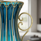 SOGA 51cm Blue Glass Oval Floor Vase with Metal Flower Stand