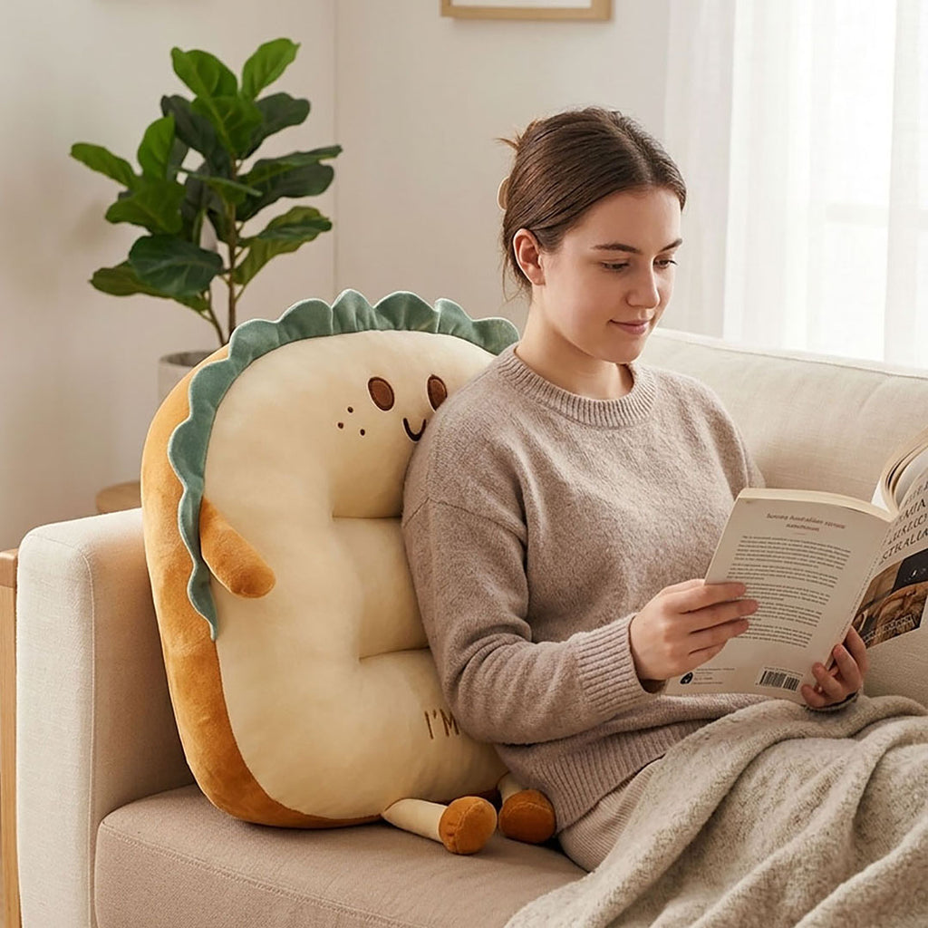 SOGA Smiley Face Toast Bread Cushion Stuffed Car Seat Plush Cartoon Back Support Pillow Home Decor