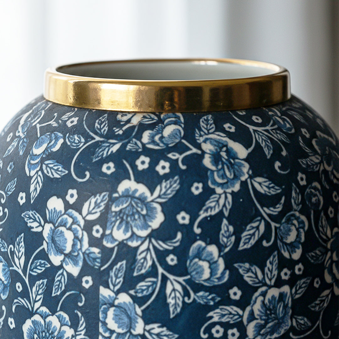 SOGA 35x17cm Blue with White Mini Floral Large Ceramic Flower Vase Elegant Living Room Home Decor