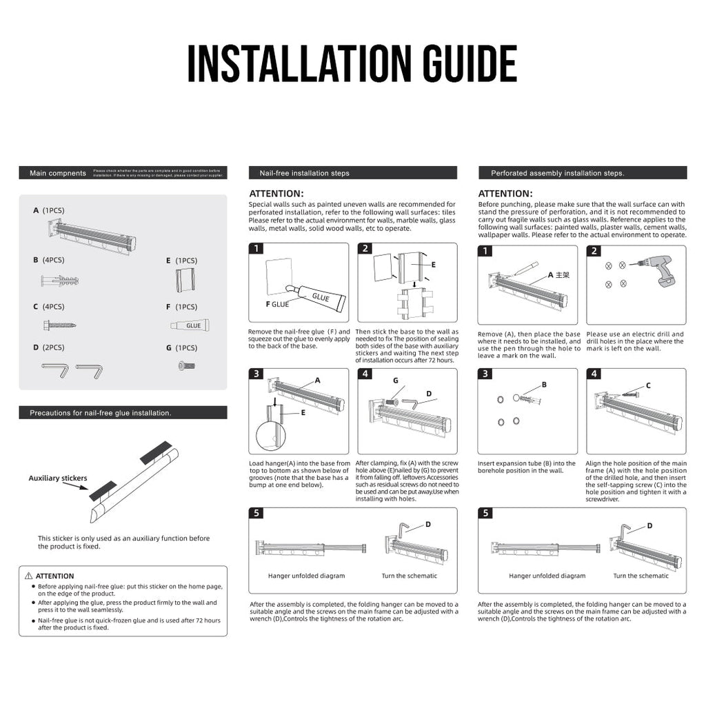 SOGA 93.2cm Suction-Mounted Retractable Clothing Drying Rack