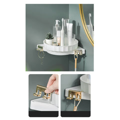 SOGA 2X White 360 Degree Wall-Mounted Rotating Bathroom Organiser Corner Vanity Rack Toilet Adhesive Storage Shelf