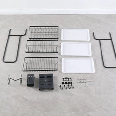SOGA 3 Tier 62cm Steel Black Kitchen Countertop Drying Rack Dish Plate Cutlery Cutting Board Holder Dish Drainer Kitchen Organiser