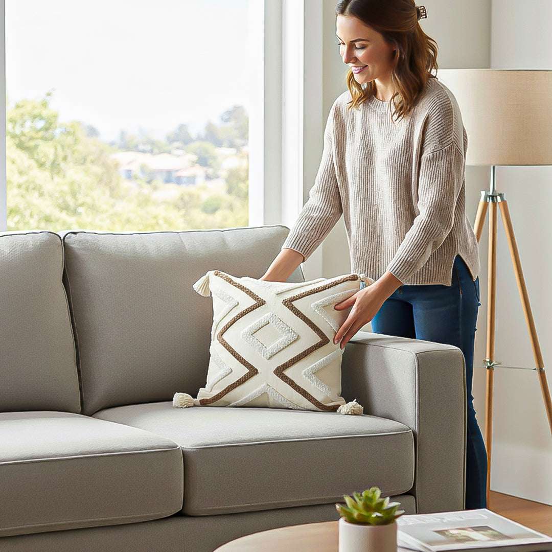 SOGA 2X Boho Tufted Cushion 45cm Tassel White Brown Geometric Decorative Throw Pillow $ 140