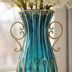 SOGA 51cm Blue Glass Tall Floor Vase and 10pcs White Artificial Fake Flower Set