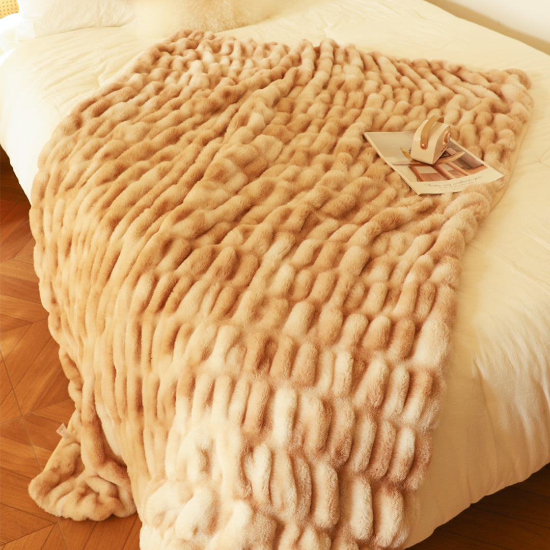 SOGA 150x200cm Throw Blanket Camel Brown Double Layer Rabbit Fur Cozy Comfort with Stylish Decor