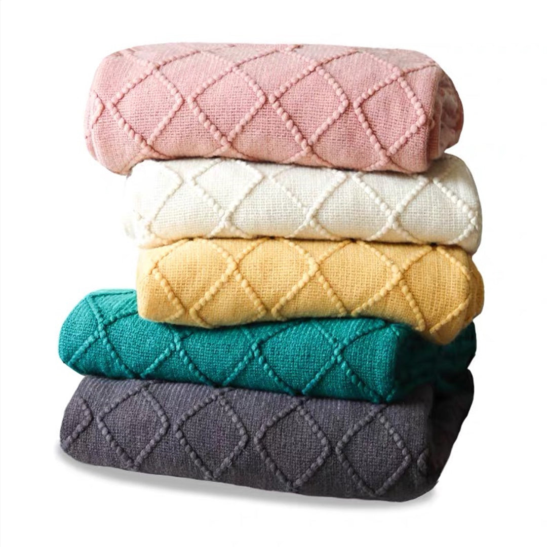 SOGA Green Diamond Pattern Knitted Throw Blanket Warm Cozy Woven Cover Couch Bed Sofa Home Decor with Tassels