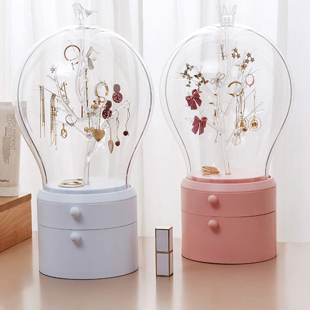 SOGA 2X Pink 360 Degree Rotating 2 Layered Jewelry Storage Box Waterproof Dustproof Accessories Organiser