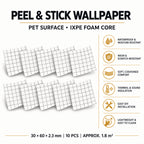 SOGA Peel & Stick Floor and Wall Tiles 30 x 60cm 10 Pack White Grid Tile Look