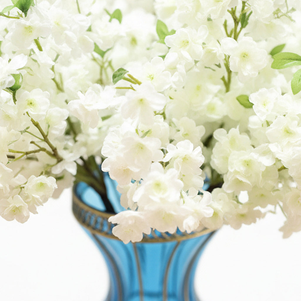 SOGA 67cm Blue Glass Tall Floor Vase with 10pcs White Artificial Fake Flower Set