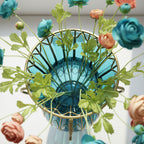 SOGA 51cm Blue Glass Tall Floor Vase with 12pcs Artificial Fake Flower Set
