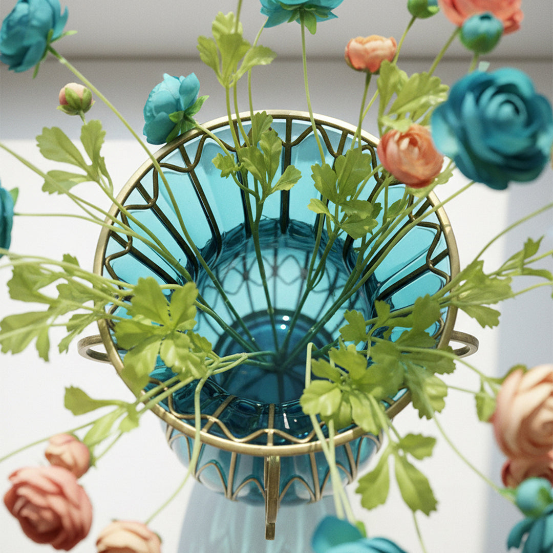 SOGA 51cm Blue Glass Tall Floor Vase with 12pcs Artificial Fake Flower Set