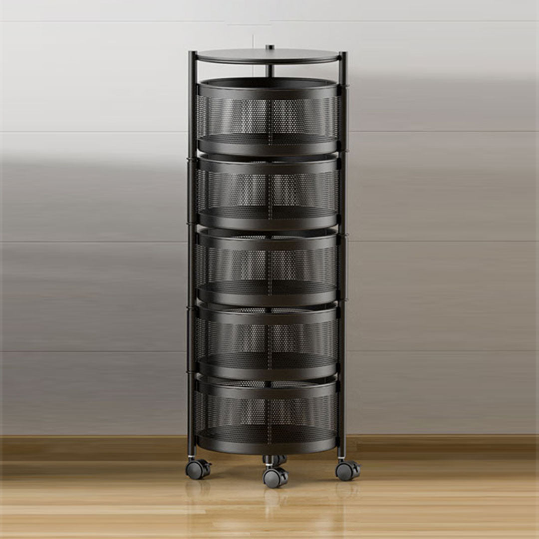 SOGA 2X 5 Tier Steel Round Rotating Kitchen Cart Multi-Functional Shelves Storage Organizer with Wheels