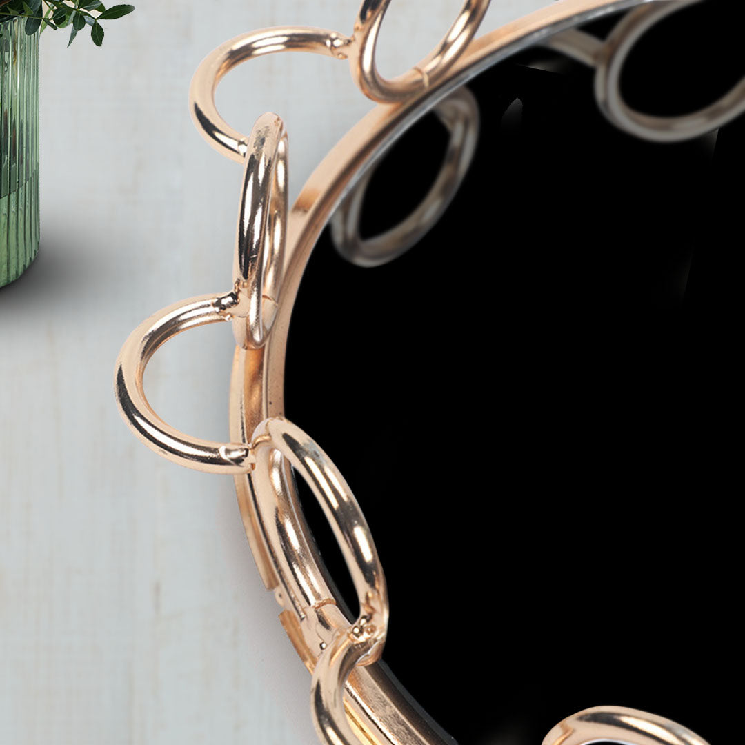 SOGA 38cm Black-Colored Round Mirror Glass Metal Tray Vanity Makeup Perfume Jewelry Organiser with Bronze Metal Frame Handles